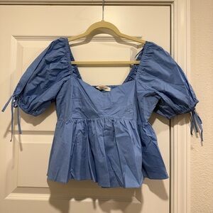 English Factory Light Blue Puff Sleeve Blouse